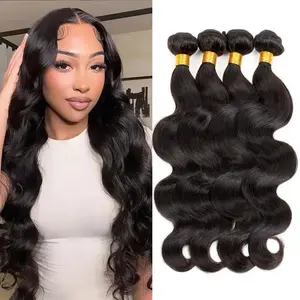 Lemo Beauty Hair 10-32 Inches Body Wave Human Hair Bundles 100% Burmese Raw Human Hair 4 Bundles For Women Thick Bundles Weft Natural Black 4Pcs/Lot