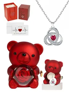 Heart Pendant Necklace with Bear-Shaped Gift Box, Rhinestone Necklace for Women & Girls, Fashion Jewelry for Party and Daily Wear, Trendy All-Match Exquisite Love Heart Necklace, Perfect Birthday Gift