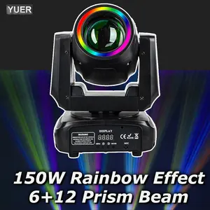YUERLT Mini 150W Beam Moving Head Light with Aperture Spot, Rainbow Effect, 6&12 Prism, DMX512 Control for DJ Disco Party Stage Lighting