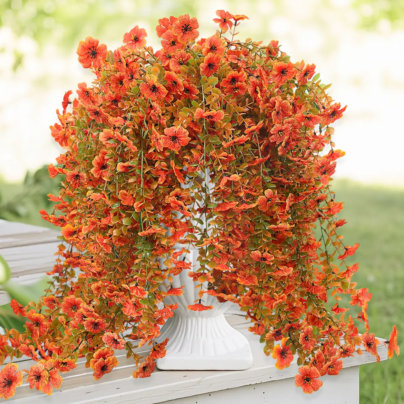 2 PCS Faux Silk Daisy with Eucalyptus Leaves UV Resistant Look Real Long Trailing Vines Artificial Fake Hanging Flowers Plants for Outdoor Autumn Decoration for Outside Home Indoor Planter Porch Patio Balcony Yard Decor,dorm decor,dorm room decor