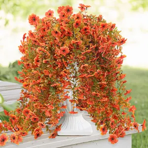 2 PCS Faux Silk Daisy with Eucalyptus Leaves UV Resistant Look Real Long Trailing Vines Artificial Fake Hanging Flowers Plants for Outdoor Autumn Decoration for Outside Home Indoor Planter Porch Patio Balcony Yard Decor