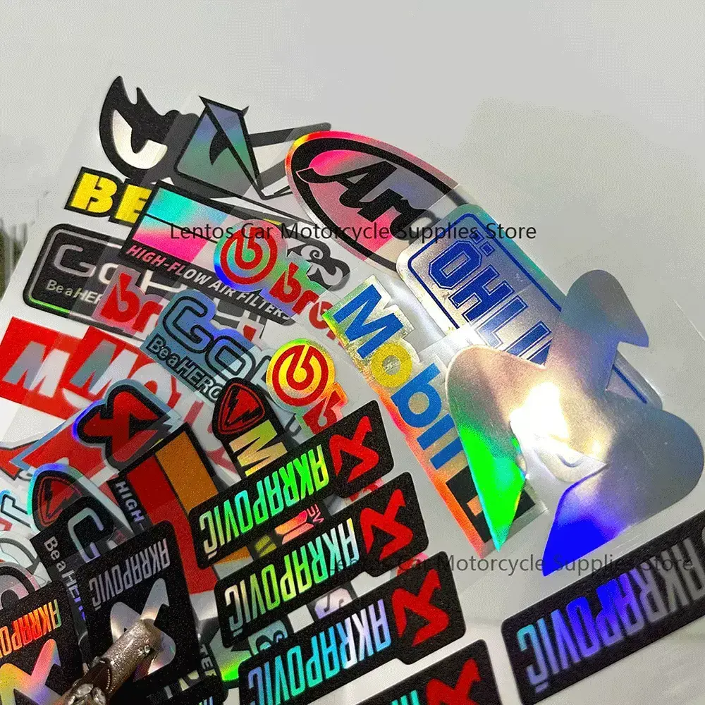 Colorful Laser Motorcycle Brand Stickers Set, Reflective Decals, Waterproof Vinyl Stickers for Bike Helmet Body Decoration
