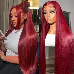 YESWIGS Straight 99J Burgundy Straight 13X4 HD Transparent Lace Front Wigs Human Hair 99J HD Lace Frontal Wig Human Hair Wear and Go Glueless Wig Human Hair Pre Plucked with Baby Hair Burgundy 4X4 Hd Lace Closure Wigs
