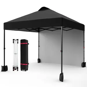YJ-Garvee Canopy Tent, 10x10 Ft Portable Pop Up Outdoor Gazebo with 1 Removable Sidewall, Silver Coated Waterproof Tent with Roller Bag, Adjusable Heights Commercial Instant Shelter, Black