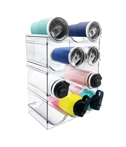 4 Pack Water Bottle Organizer, Stackable Kitchen Pantry Organization and Storage Shelf, Plastic Bottle Holder for Fridge Kitchen Cabinet Organizer and Storage, Tumbler Mug Cup Organizer