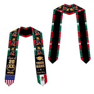 Personalized Name Mexican American Flag Stole Class of 2026, Latino Graduation Sash