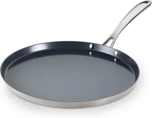Utsava 12 in. Ceramic-Coated Stainless Steel Dosa Frying Pan Tawa