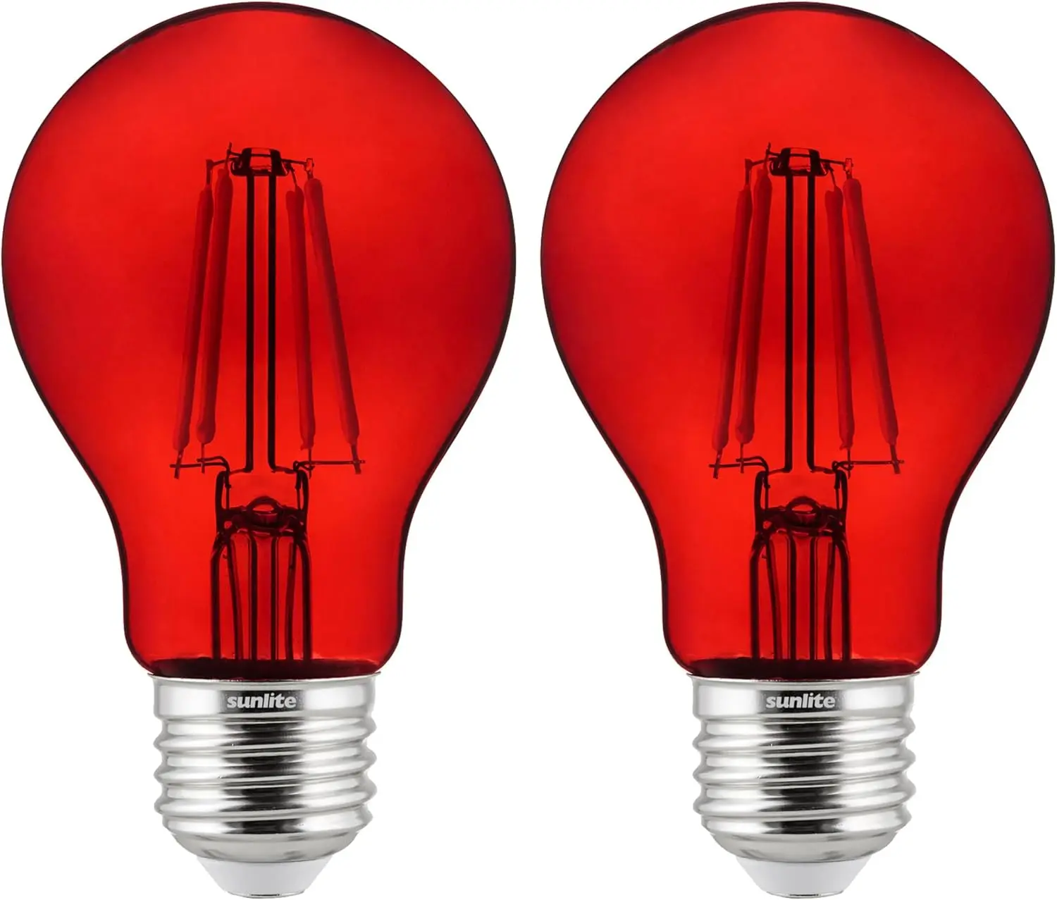 81082 LED Colored Filament A19 Light Bulb, 4.5 Watts, Medium E26 Base, 120 Volts, Transparent Red, Dimmable, 320 Degree Beam Angle, UL Listed, 2 Count