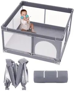 Foldable Baby Playpen, Extra Large Collapsible Play Yard for Babies & Toddlers, Portable Travel Playpen with Gate, Safe Indoor & Outdoor Activity Center (51"×51" Gray)