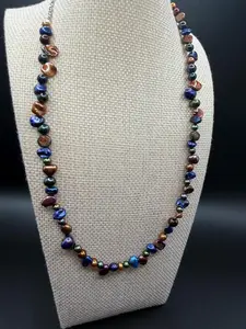 Prism Drift Pearl Necklace - 18 Inch Handmade Freshwater Pearls in Vibrant Jewel Tones Mixed Sizes 3mm-7mm Organic Artistic Look Lightweight Modern Statement
