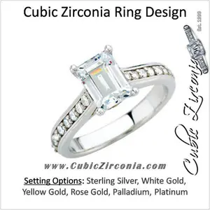 Cubic Zirconia Engagement Ring- The Kimberly (1 Carat Emerald-Cut Cathedral Style with Round Band Accents and Square Kite-set Peekaboo)