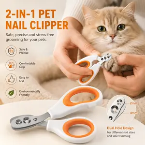 Small Pet Grooming 2-in-1 Nail Clipper with 2mm & 4mm Circular Holes, Anti-Overcut Guard, Comfortable Grip, Durable Injury-Free Trimming Tool for Cats & Small Dogs