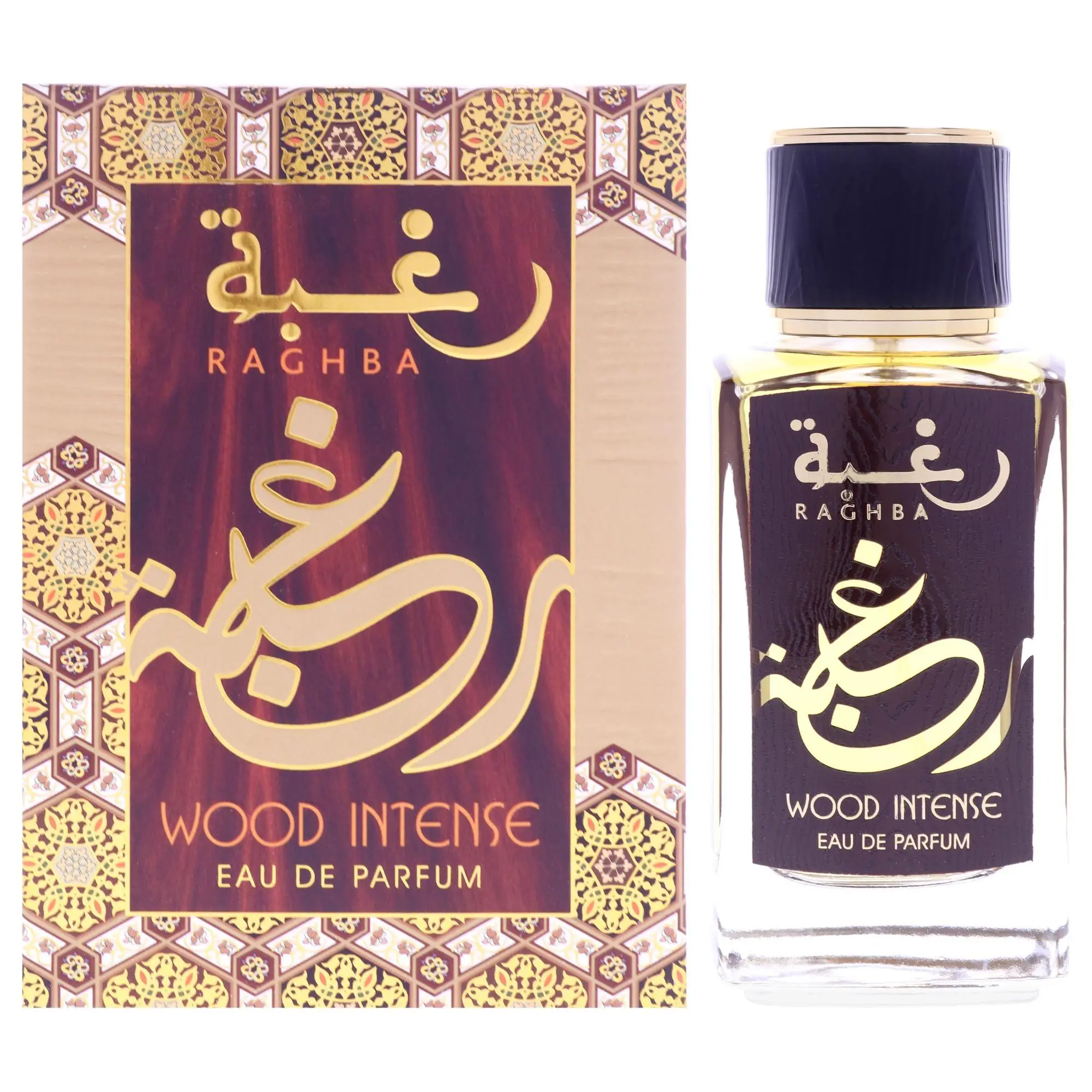 Lattafa Raghba Wood Intense Eau De Parfum Unisex — Caramel, Licorice, Guaiac Wood, 3.4 oz (100 ml) | cedar, caramel perfume, agarwood (oud), licorice perfume, sugar, caramel licorice, licorice guaiac wood, guaiac wood cedar, guaiac wood perfume, woody