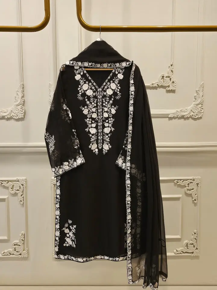 Aghanoor 3 Piece - Pure Chiffon Embroidered Suit