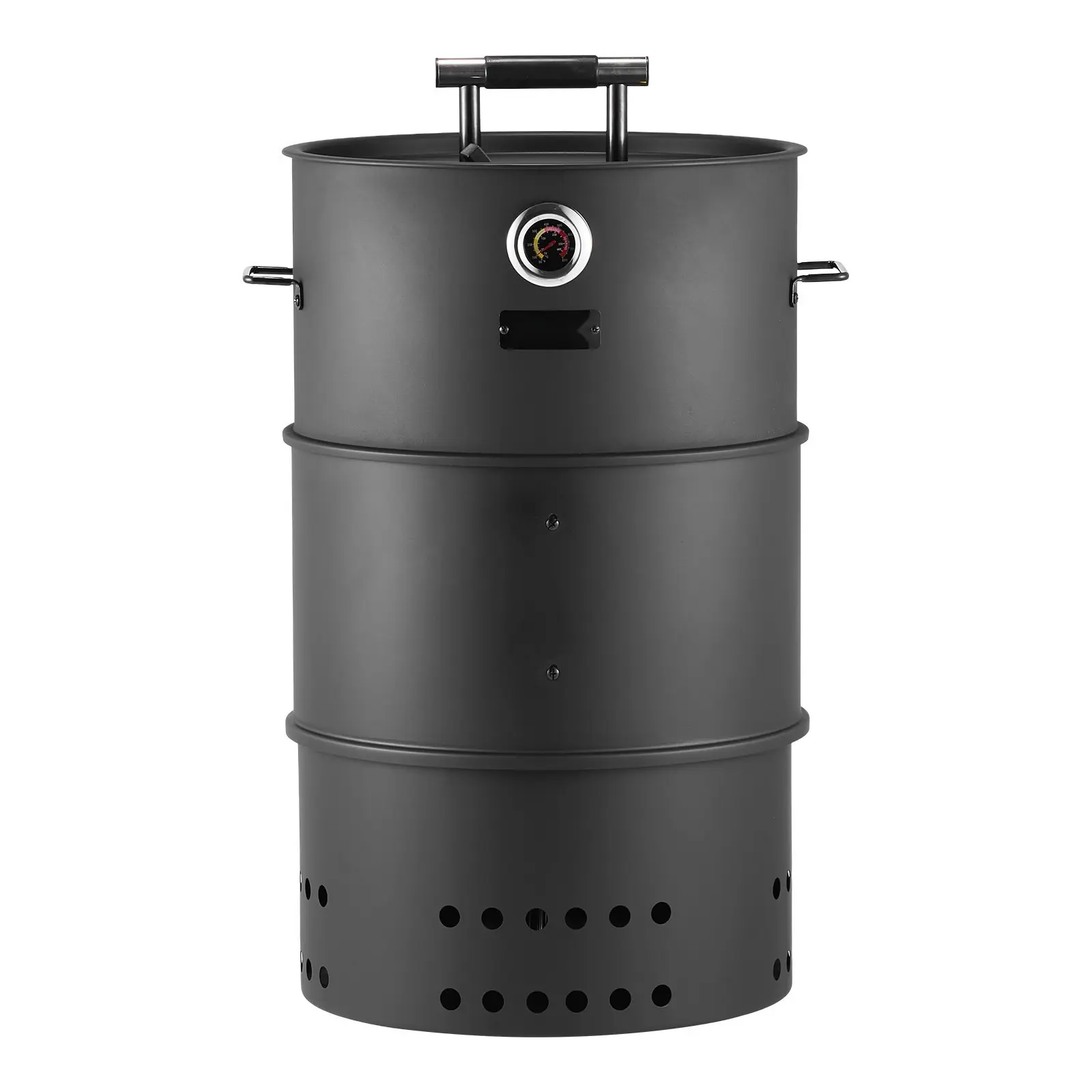 Charcoal Smoker Grill, 18.5-Inch Barrel Charcoal BBQ Smoker, Coated Steel Outdoor Barbecue Grill with 2 Grilling Grates, 1 Hanging Rod, 6 Hooks, Built-In Thermometer, Easy Assembly, Ideal for Parties, Backyard, Patio Cooking