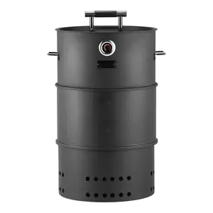 Charcoal Smoker Grill, 18.5-Inch Barrel Charcoal BBQ Smoker, Coated Steel Outdoor Barbecue Grill with 2 Grilling Grates, 1 Hanging Rod, 6 Hooks, Built-In Thermometer, Easy Assembly, Ideal for Parties, Backyard, Patio Cooking