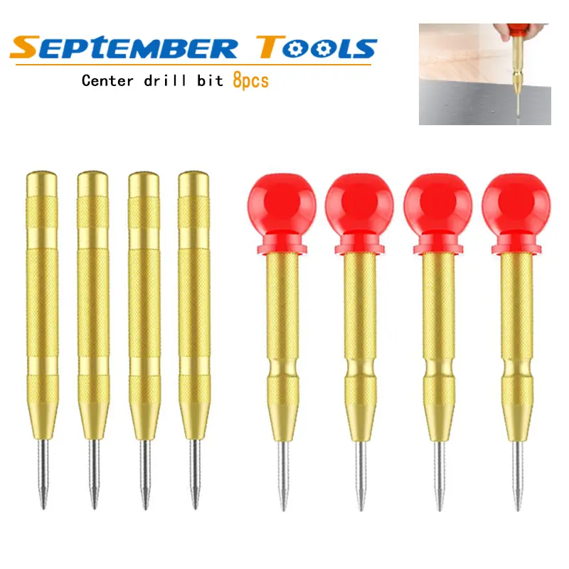 8pcs High-Speed Steel Automatic Center Punches, 130mm Spring-Loaded Drilling Positioning Tools, Knurled Grips, High-Hardness Hand Tools for Specialty Use