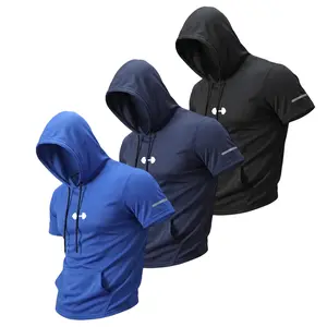 3-PACK Men's Quick Dry Short Sleeve Hoodie, Summer Breathable Running Fitness T-shirt, Casual Sports Top For Gym Workout