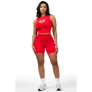 Sadique Red Active Bike Short Set