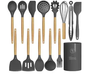 14-Piece Gray Silicone Nonstick Kitchen Utensils - Heat Resistant