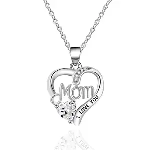 I Love You Mom Necklace - Engraved Heart Pendant with "I Love You" - Perfect Mother's Day Gift for Her - Elegant Jewelry for Moms