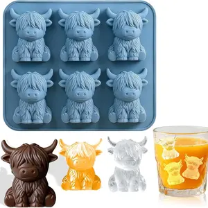 Mini Highland Cow Ice Cube Mold, Cute 3D Silicone Ice Tray, Reusable Dessert Molds, Milk Shape Ice Cubes, for Whiskey, Drinks, Parties, Gifts