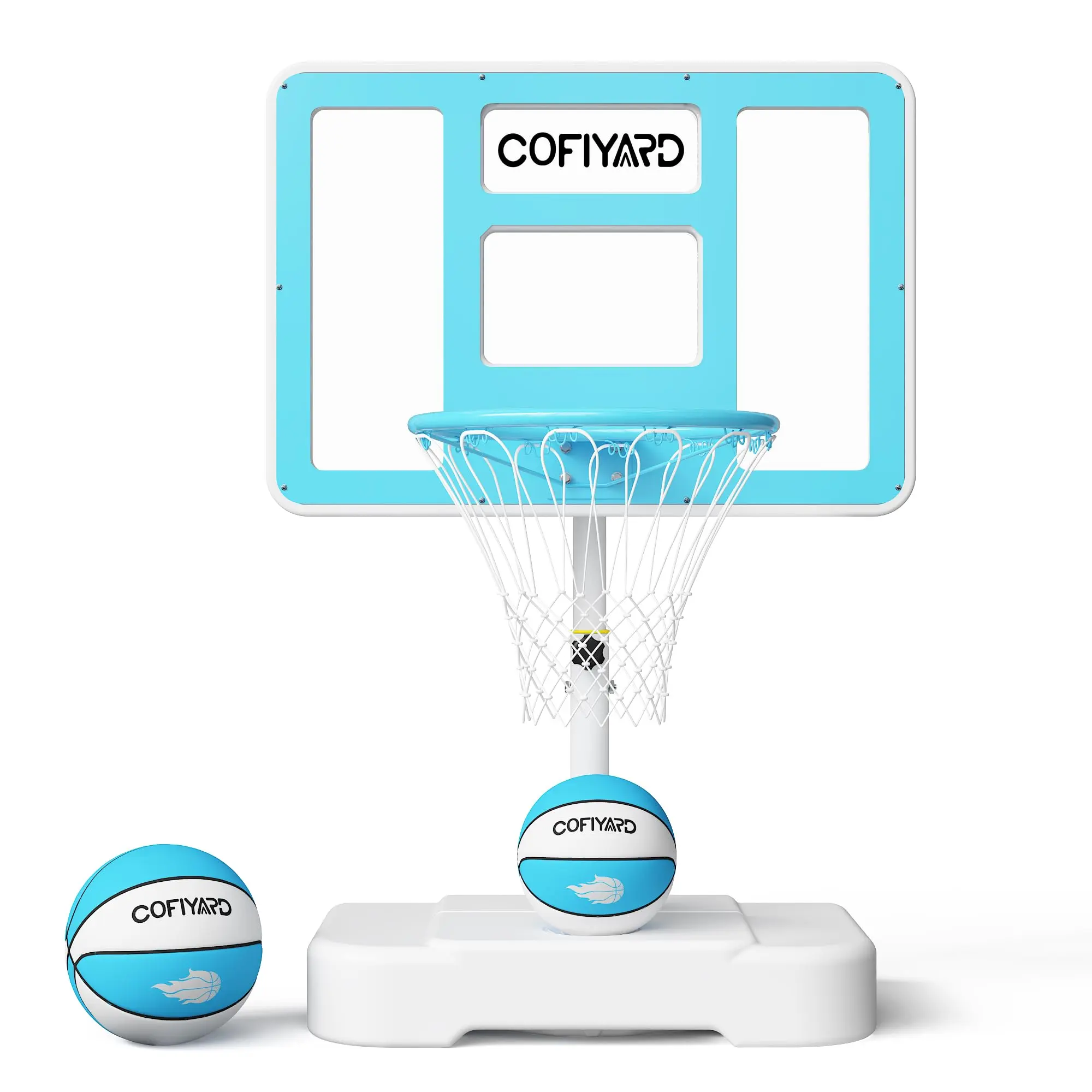 COFIYARD 32/40 Inch Pool Basketball Hoop, Adjustable Height 2.95-3.95 FT, Shatterproof Backboard with 2 Balls & Air Pump, Water Basketball Game Set for Teens Adults
