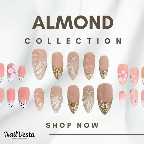 NailVesta ALMOND COLLECTION – 100% Handcrafted 3D Press-On Nails | Reusable, Long-Lasting, Salon-Quality