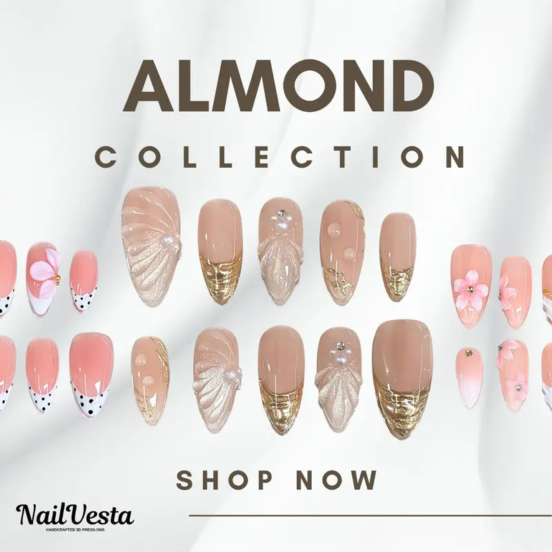 NailVesta ALMOND COLLECTION – 100% Handcrafted 3D Press-On Nails | Reusable, Long-Lasting, Salon-Quality