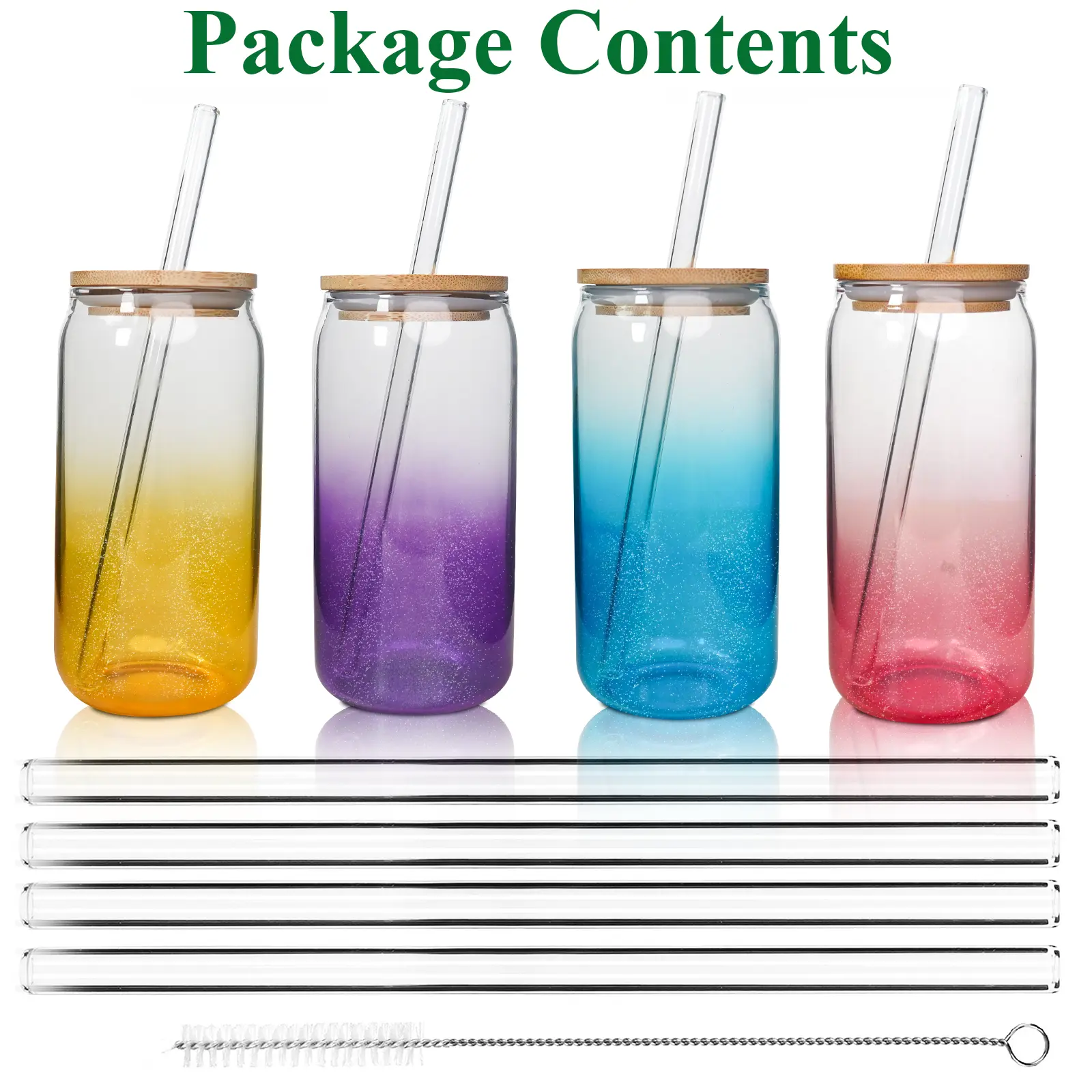 4 Pack Drinking Glasses with Lids and Straw, Colored Cups for Beer,Water,Juice,Smoothies,Glasses Set for Home,Bar uses