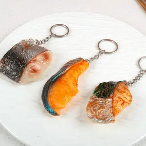 Realistic Food Keychain Set, Fried Fish Design Jewelry, Creative Resin Snack Accessories, Multifunctional Keyring Collection