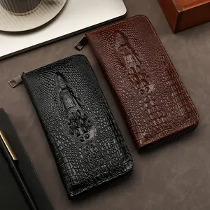 Men's Long Wallet Vintage Style Crocodile Embossed Clutch Bag Single Zipper Fashionable Handbag
