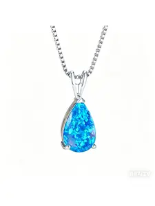 1 piece of women's stainless steel blue opal necklace, pear-cut synthetic opal pendant necklace, hypoallergenic teardrop-shaped stainless steel opal necklace, exquisite jewelry suitable for birthday and anniversary gifts