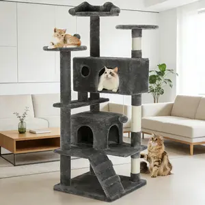 Cat Tree for Large Cats, Extra Sturdy 62-80 Inch Cat Tower with Wide Reinforced Base & Anti-Tipping Device, Multi-Level Kitty Condo with Condos & Hammock