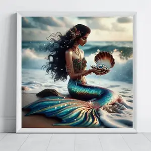 Mermaid Diamond Painting Kit, Adult Art Craft Set, Frameless DIY 5D Diamond Art, Beginner Home Decor, Full Round Drill Paintings, Seascape, Shimmering Effect, Vibrant Visuals, Creativity