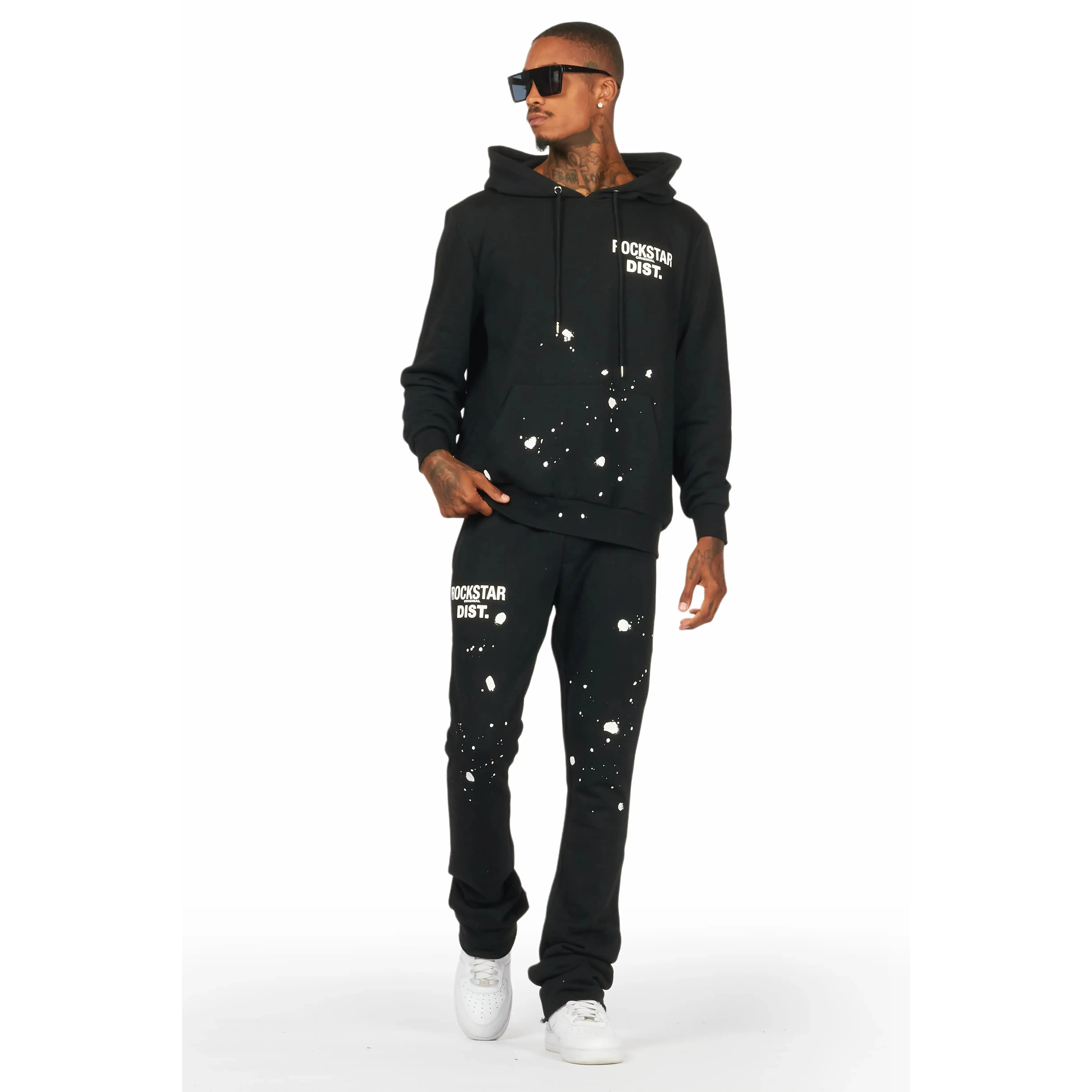 Raffer Black Hoodie/Stacked Flare Track Set Raffer Black Hoodie/Stacked Flare Track Set