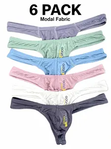 6pcs Men's Thong Panties Ultra-Sexy Seamless Non-Shift Modal Lightweight Bikini Erotic Trousers, 6 Pairs Set, All Seasons