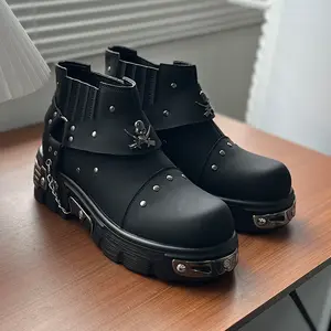 Men's Thick Sole Metal High Top Fashion Boots British Style Performance Trendy Boots