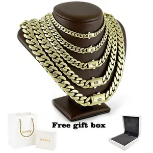 6-14MM Black S Clasp Monaco Chain Necklace Stainless Steel 14K Gold Miami Cuban Link Chain For Men Women Hip Hop Jewelry