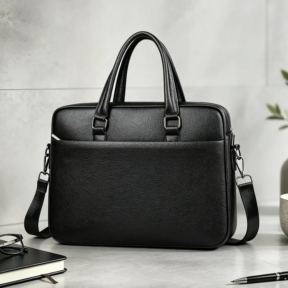 Men's Minimalist PU Leather Laptop Briefcase, Handheld-Single Shoulder-Crossbody with Shoulder Strap, Holds Documents Notebooks Laptop, for Office Commuting Short Trips