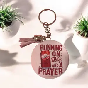 Dr Pepper Running On Dr Pepper And A Prayer Keychain with Tassel Charm for Everyday Use
