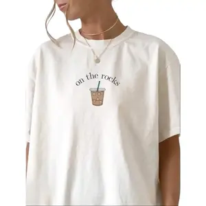 Coffee Shirt Iced Coffee Lover Gift Funny Coffee TShirt,100% Cotton Oversized Heavy Cotton Tee, Women's Trendy Coffee Lover Graphic Casual Short-Sleeved Top