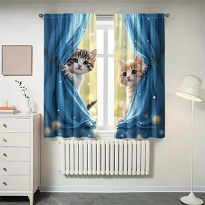 2pc, installed using pocket rod method. This digital printing cute cat decorative Window Drapes is suitable for living room, closet, bedroom, study, dining room and home decoration.