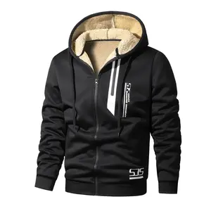 Men's Winter Fleece-Lined Thick Warm HoodedJacket with Pockets Sports Zipper SweatshirtCasual Coats polyester fit fall outfits streetweargame fall outfits hoodies men clothingoutfits men streetwear black fits fits fall outfitsmen graphic hoodies