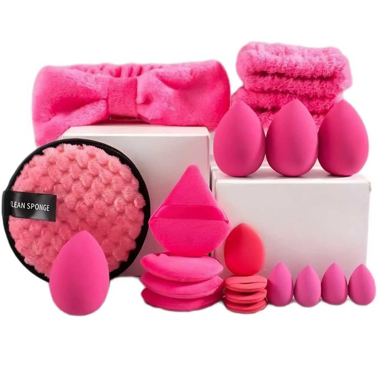 suniya Skincare Face Wash Spa Headband and Wristband Set Makeup Sponges Set Face Soft Triangle Makeup Puff Sponge Pieces Powder Puff Women and Teen Girl Gifts Trendy Stuff （Rose Pink）