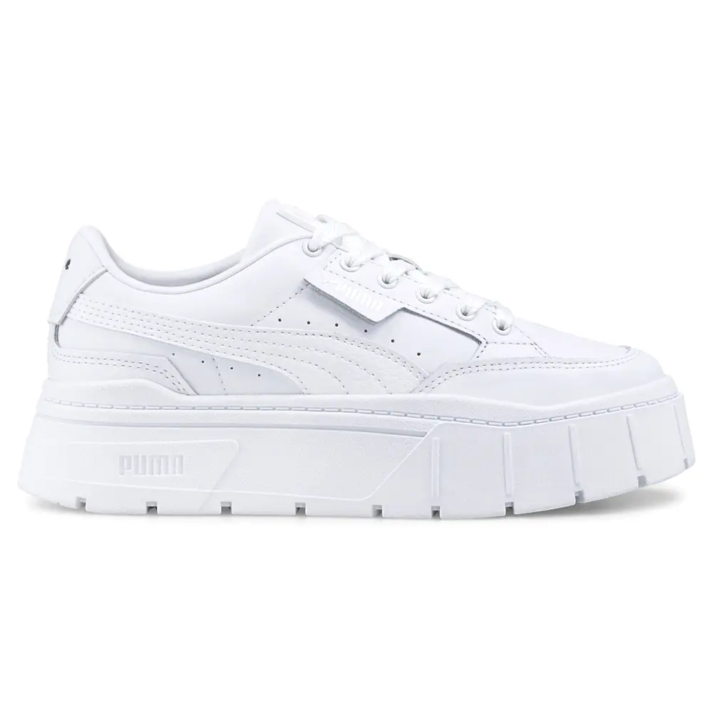 PUMA Womens Mayze Stack Leather Platform Lace Up Sneakers Shoes Casual - White PUMA Womens Mayze Stack Leather Platform Lace Up Sneakers Shoes Casual - White