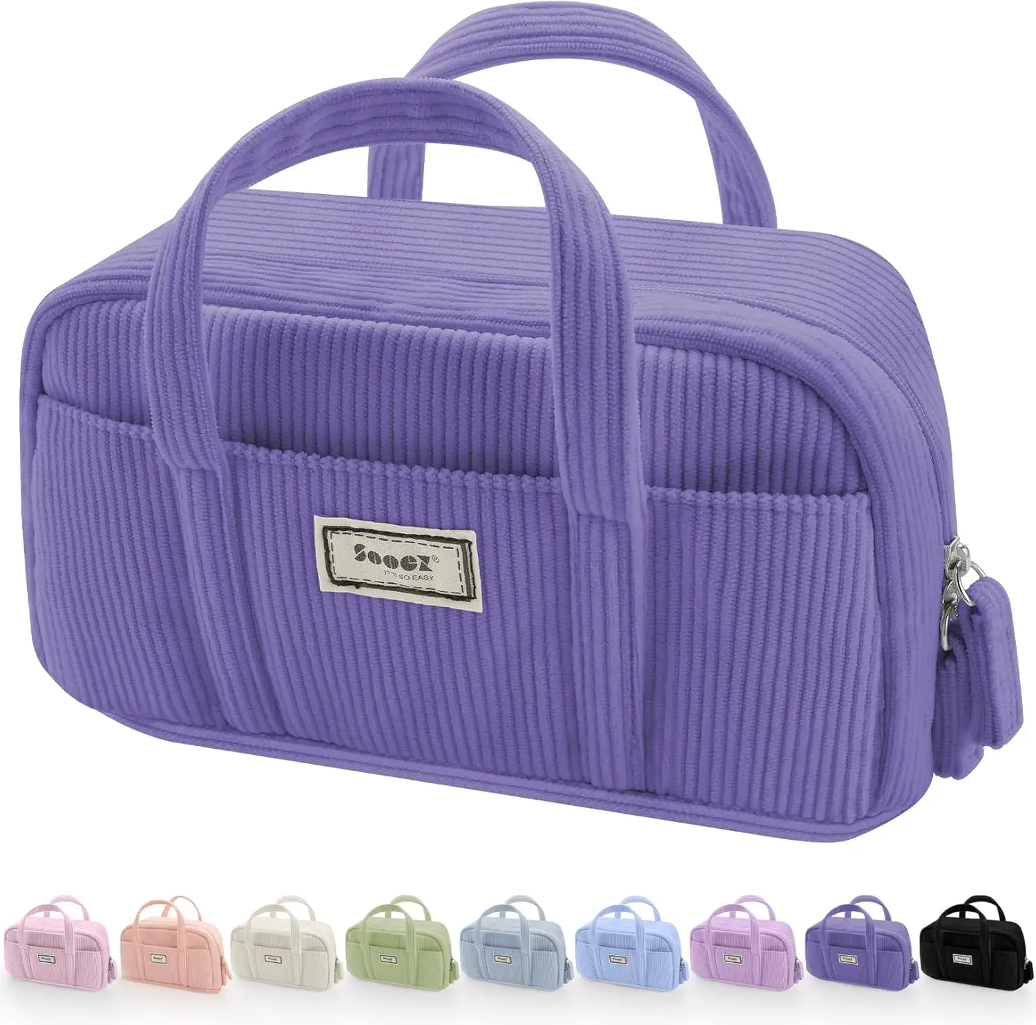 Large Pencil Case Pouch, Extra Big Pencil Bag with 5 Compartments, Pen Bag Wide Opening, Soft Corduroy Pencil Pouch Organizer with Zipper, Cute Aesthetic School Supplies for Teen Girls-Purple