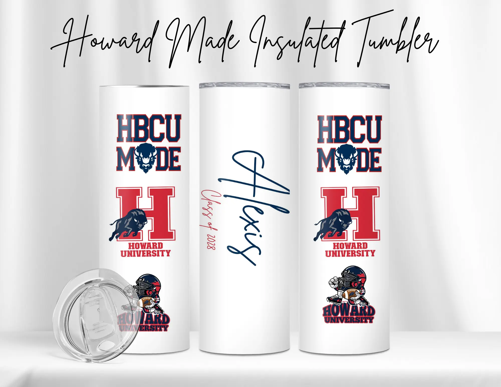 Howard Made Insulated Tumbler - HBCU Mode Design with Personalized Signature and Howard University Logo 20 oz Insulated Tumbler for On-the-Go Use