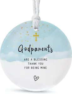 Ornaments Gifts for Godparents 2024,Thank You for Being Mine Gift for Parents in Law,Gifts from Godchild,Round Ceramic Ornament Keepsake, 2