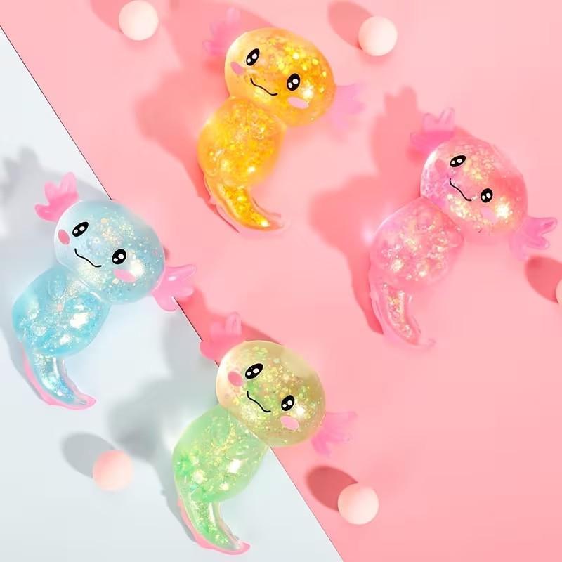 1pc Colorful Axolotl Toys - Cute Malt Sugar Filled Stretchy Squeeze Toys with 4 Unique Colors (Yellow, Blue, Green, Pink), Durable TPR Party Favors for Birthday Goodie Bag Stuffers, Party Favors, Playful Design, Detailed Design, Kawaii Squishies